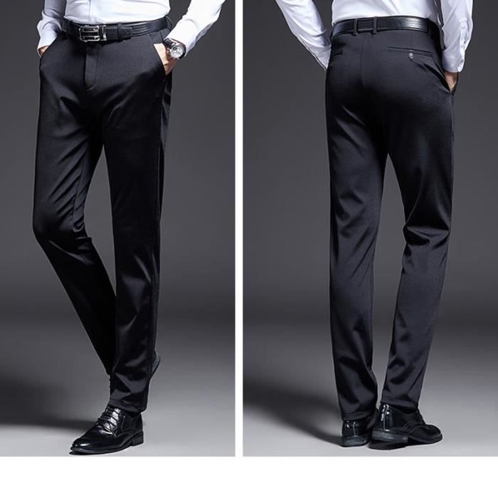 Pantalon De Costume Pour Homme - Coupe Droite Et Haute - Tissu Polyester/élasthanne Stretch - Confortable Et élégant