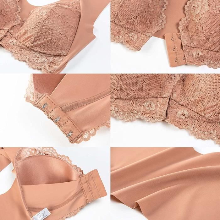 Lot De 3 Soutiens-gorge Sans Armatures Pour Femme - Soutien Complet - Grande Taille - Extensible - Fermeture Avant - Pour Femme - Sensation De Forme Réelle - Haut Court - Imprimé Floral - Brassière De