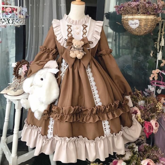 Robe Robe Lolita gothique japonaise pour femmes tenue de princesse en dentelle bleue a manches longues avec n ud C752477706 Blanc Cdiscount Pret a Porter