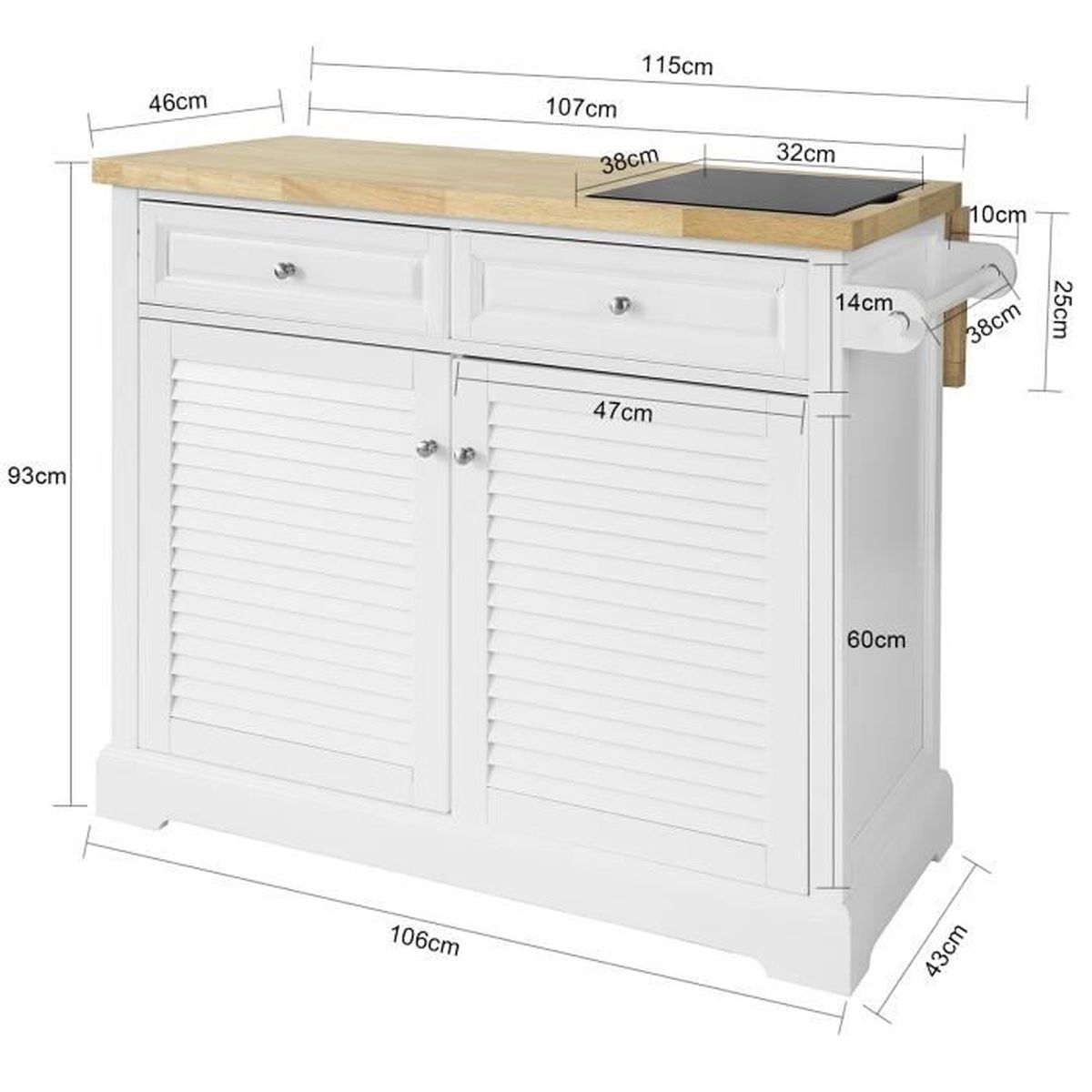 Grande Armoire de Rangement SoBuy FKW84-WN Desserte sur roulettes Meuble de Cuisine de Service Roulant avec Plans de Travail Rabattable