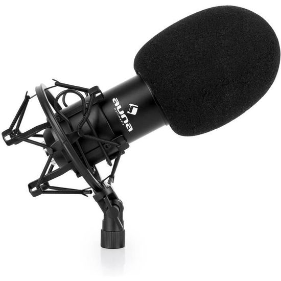 Podcast Pack Set complet pour streaming podcast voix et chant avec micro XLR Auna CM001 et support de table noir 