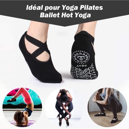 Pure Barre danse fitness Abida Lot de 3/5 paires de chaussettes de yoga pour femme avec poignées antidérapantes et sangles ballet idéales pour pilates
