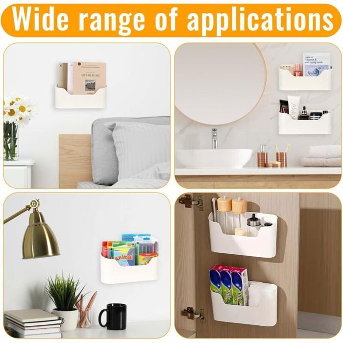 Lot De 2 Boîtes De Rangement Autocollantes - 23,4x10,8x6,8 Cm, Blanc, Pour Porte D'armoire, Salle De Bain, Réfrigérateur