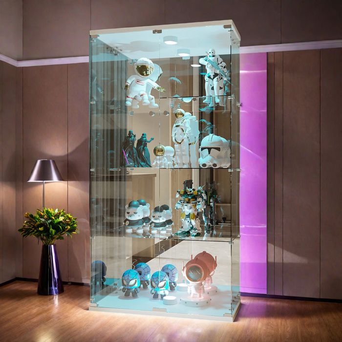 Vitrine, Vitrine en verre avec serrure avec 4 étagères, 2 portes