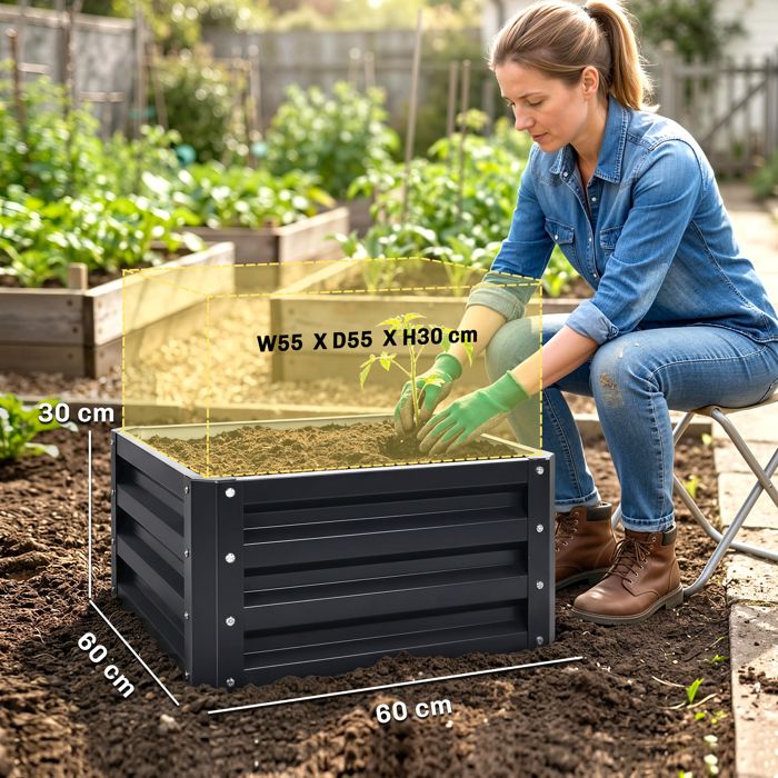 Outsunny Lot De 2 Lits De Jardin Surélevés En Acier Galvanisé - Carrés Potagers 120x60x60 Cm Gris Foncé, Fond Ouvert Pour Légumes à Racines Profondes & Fleurs