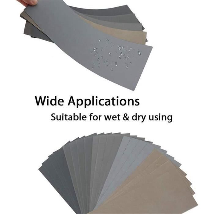 Kit de papier de verre. Papier abrasif ultrafin grain 120 à 10000, 17 types  de grains, adapté au ponçage du métal, du bois, du plastique et des