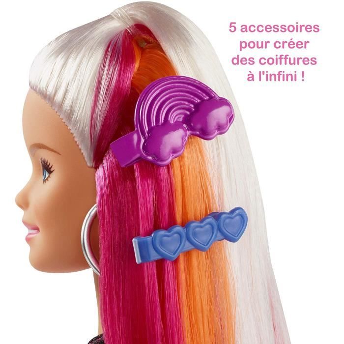 Barbie tête pour coiffer les cheveux arc-en-ciel Deluxe avec 27 accessoires  - Cdiscount Jeux - Jouets