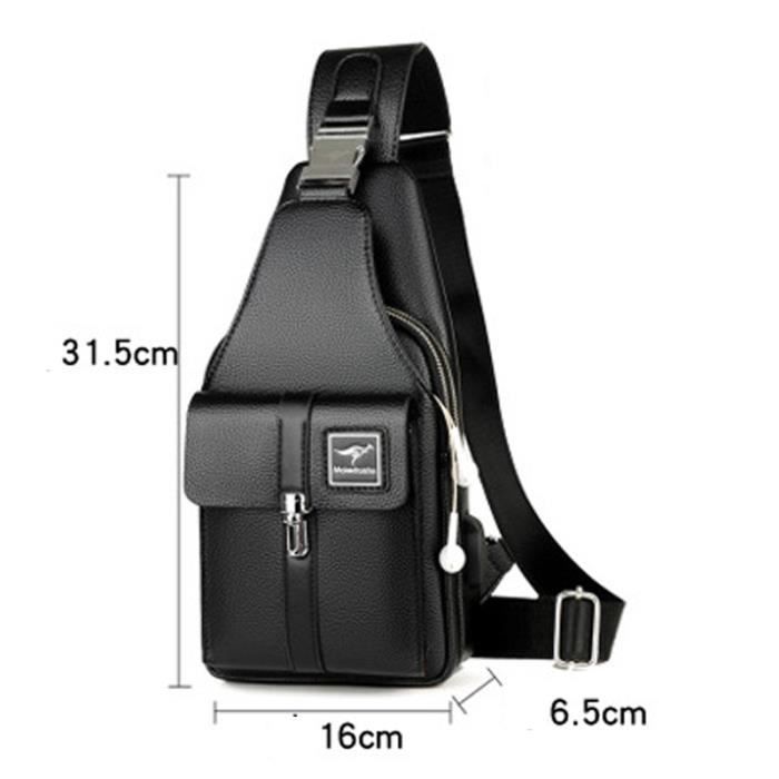 Sacoche Bandoulière Homme USB - Léger Imperméable Multi-poches Noir