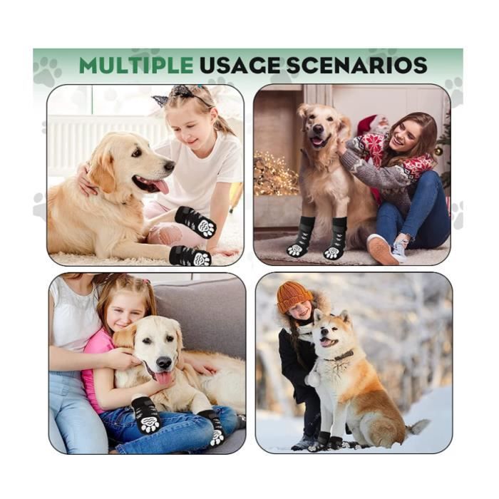 Chaussettes Anti-glisse Pour Chien - 2 Paires Avec Velcro Réglable - Semelle En Silicone Antidérapante - Pour Petits, Moyens, Grands Chiens