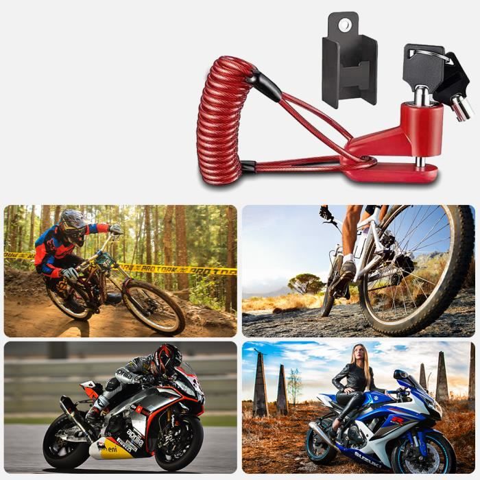 Antivol de roue de moto - Antivol - Sans alarme - Alliage étanche - Avec  câble de rappel et 2 clés - Pour moto, scooter électrique, VTT : :  Auto
