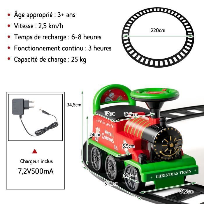 Train Electrique pour Enfants COSTWAY Vert Rail 220cm Autonomie 3h