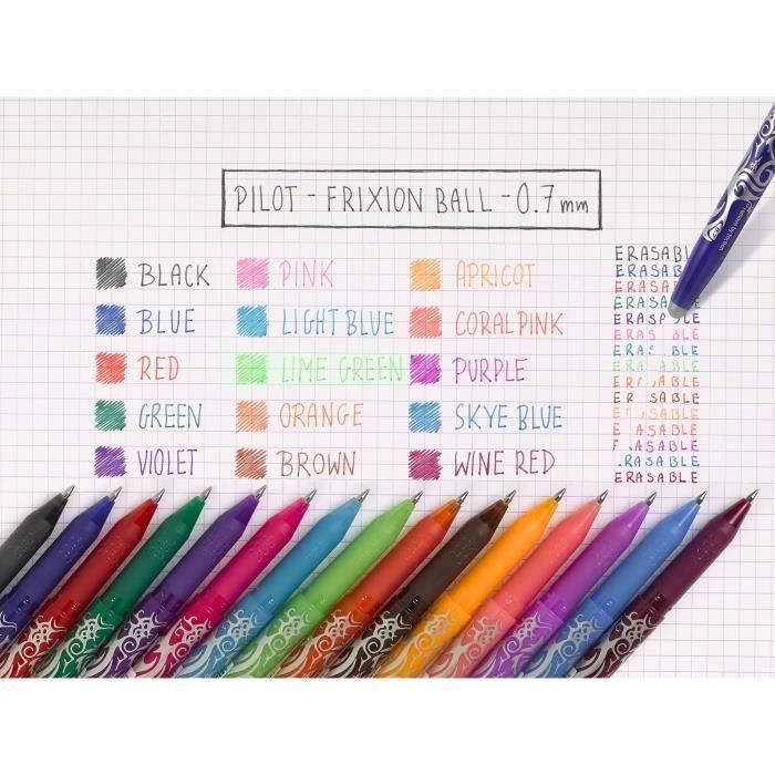 Recharge Stylo Frixion Pilot Frixion - Recharges Roller Effaçable 0.7mm - Lot 8 Couleurs - Encre Thermosensible - BLS-FR7 Frixion 4 Couleurs - 8