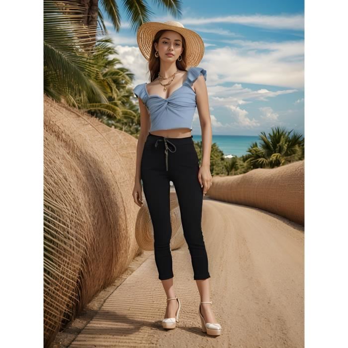 Pantalon femme tres tendance SULLIVAN Coupe slim Couleur noir Noir Cdiscount Pret a Porter