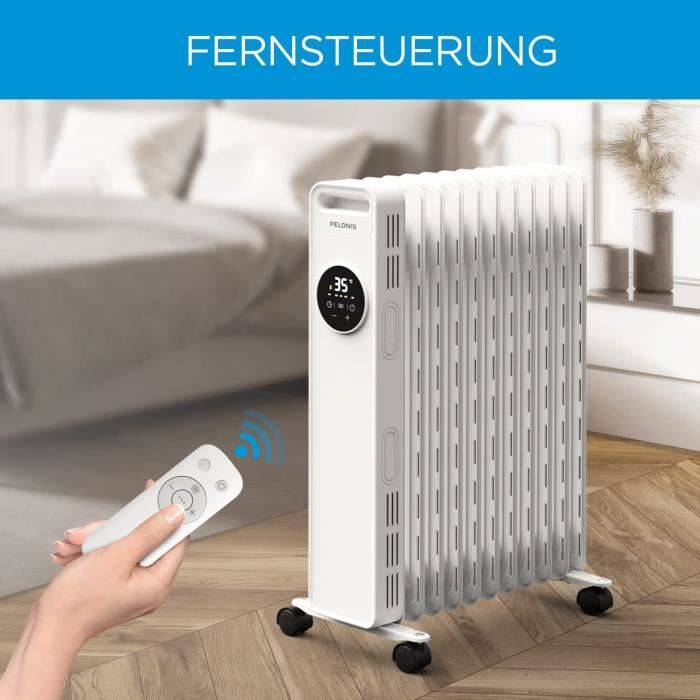 Radiateur électrique Midea 2000W à Huile - 9 éléments, 3 Niveaux + Mode ECO, Silencieux Et Portable Avec Roues - Protections Surchauffe Et Anti-basculement - Chauffage Rapide Pour Pièces Jusqu’à 20m²