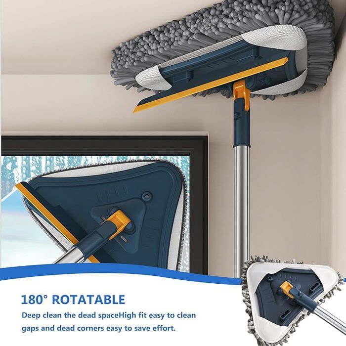Balai Triangulaire 360° Multifonction – Nettoyage Murs, Vitres, Plafonds & Sols – Manche Télescopique Jusqu'à 1,8 M