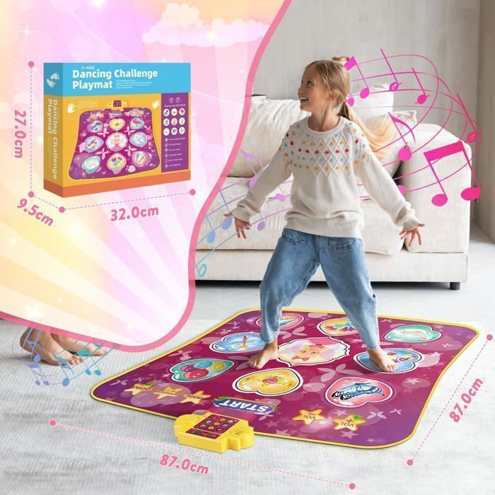 Tapis De Danse Musical Géant Pour Enfants 3-8 Ans - 12 Boutons, Bluetooth, Rechargeable (90x150cm)