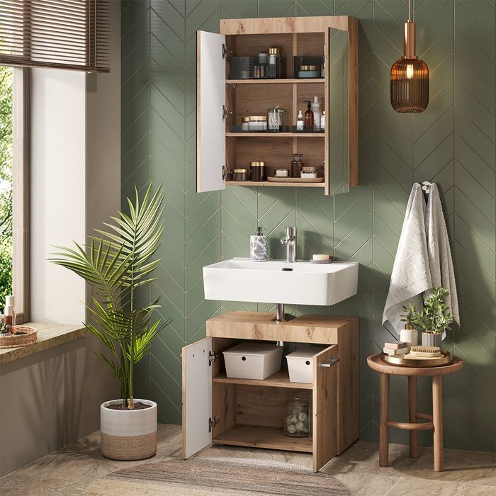 Meuble Sous-vasque VICCO Vintage FYRK - Bois Antique, Pour Salle De Bain, Neuf