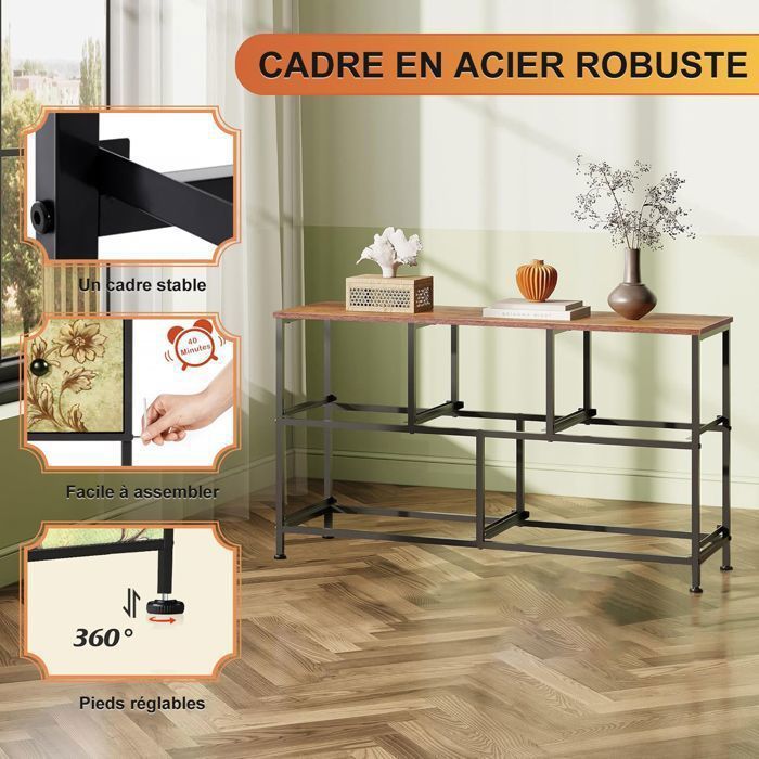 Commode bohème 7 tiroirs, plateau bois, tiroirs tissu, métal