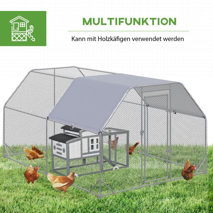 Grand Poulailler 3x2x2m avec Toit Imperméable et Anti-UV, Cadre en Acier Galvanisé et Porte Sécurisée – Enclos Extérieur pour Poules, Canards, Oies et Petits Animaux, Résistant et Durable