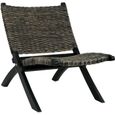 Chaise de relaxation - Style classique - Fauteuil Relax Noir Rotin naturel kubu et bois d'acajou-0