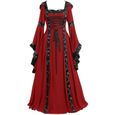 Robe Medievale Femme Robe Bandage À Manches Longues Cosplay Vintage Et Digothique Rouge-0