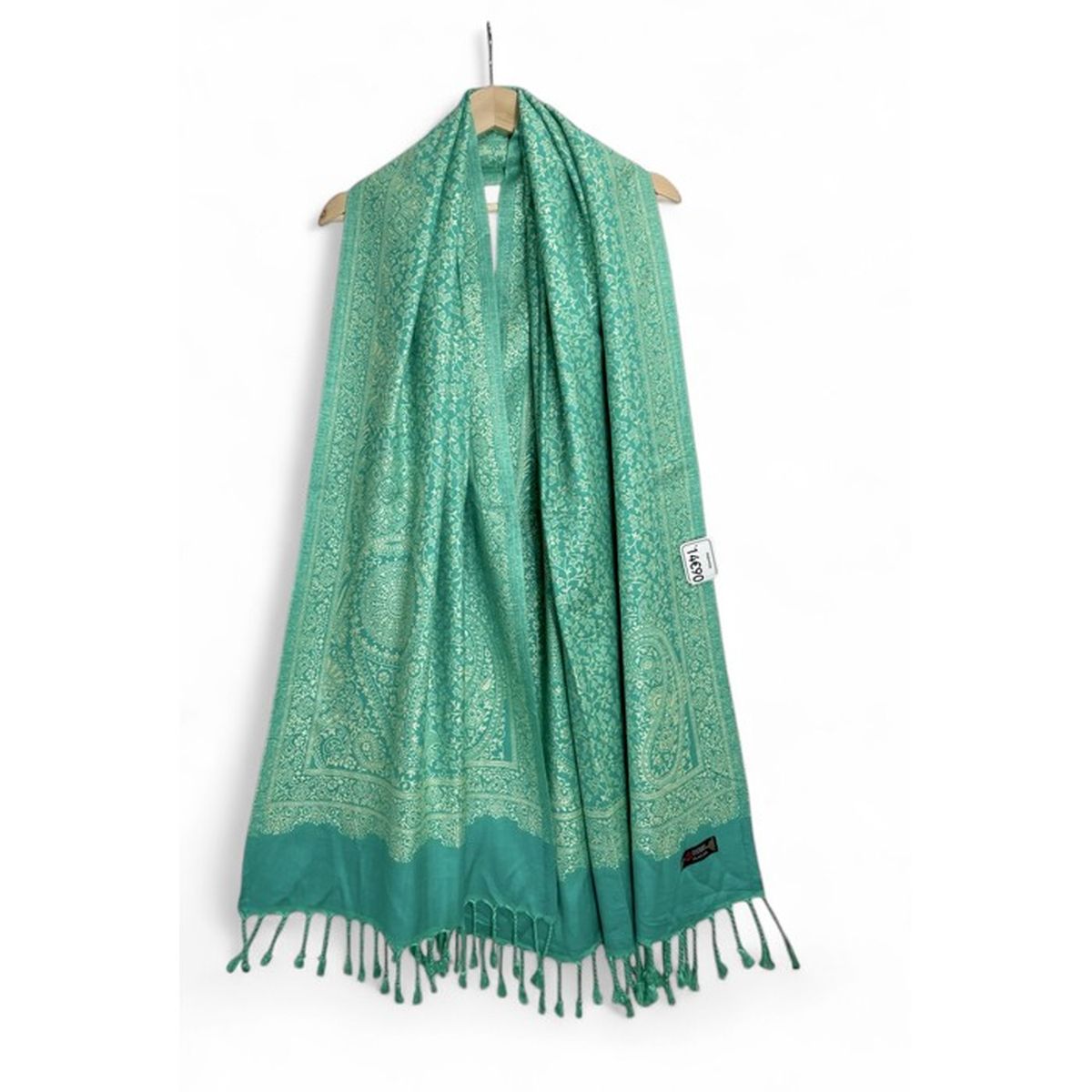Écharpe Pashmina Bleu Turquoise unie avec franges