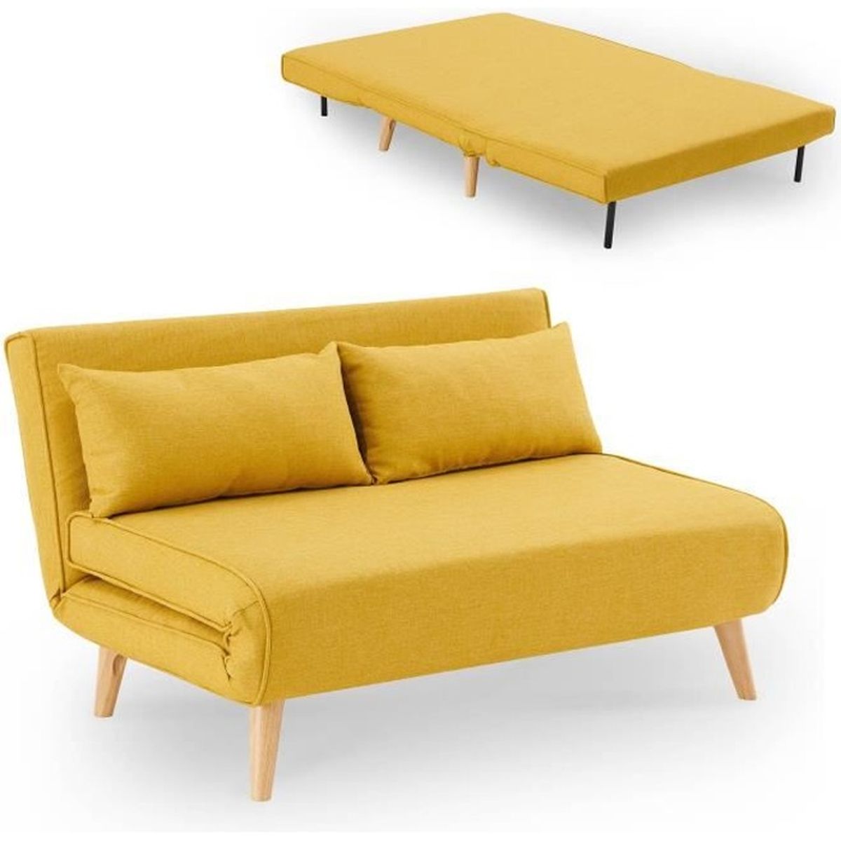 Banquette Convertible 2 Places En Tissu Jaune Tonka