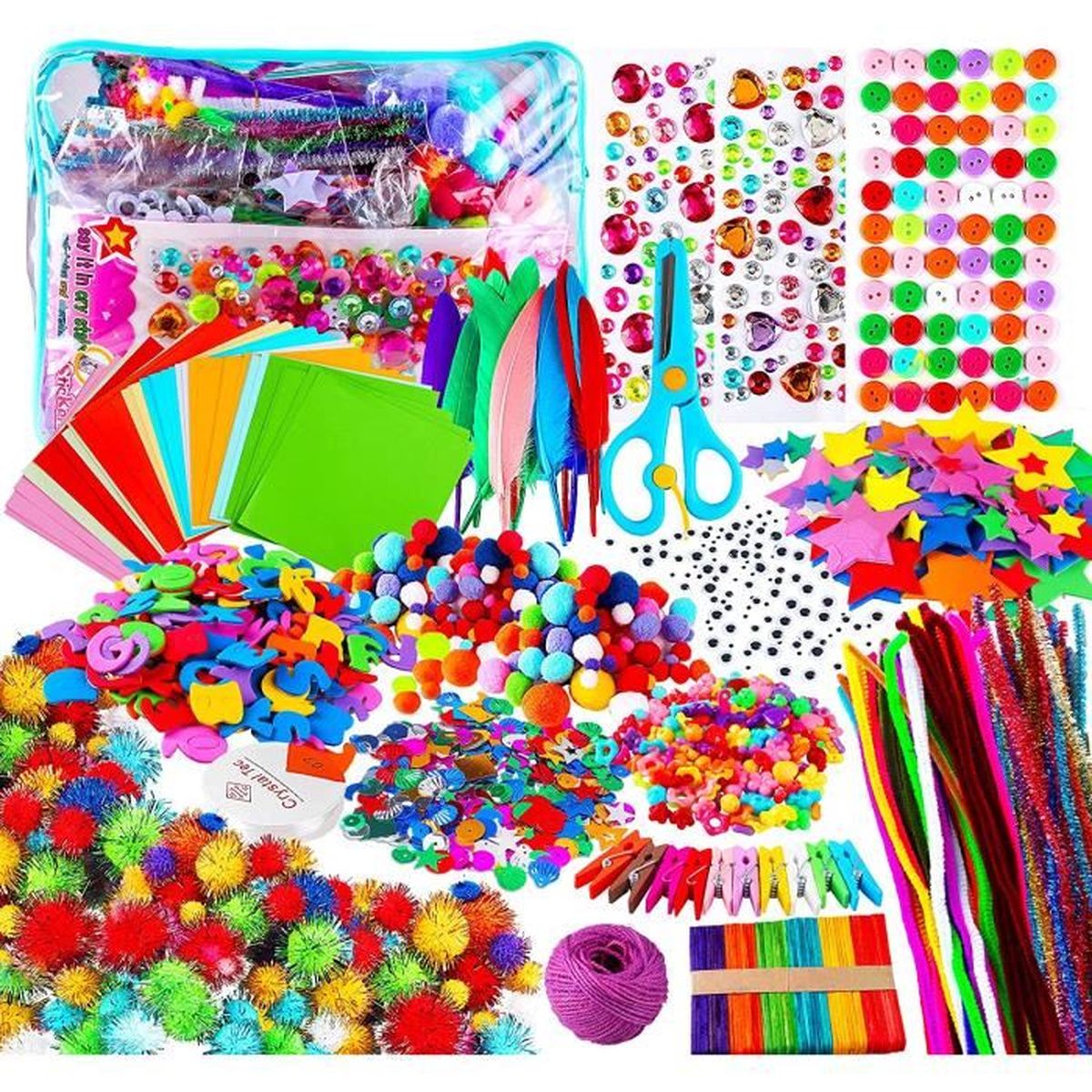 Kits De Loisirs Creatifs Bricolage Enfant 5 6 7 8 Ans 1800 Pcs Activites Manuelles Avec Paillettes Pompons Plume Papier Googly Eye Cdiscount