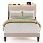 Structure de Lit - Bealife - 120 x 200 cm - Lit Rembourré - Lattes en Bois de Spin - LED Réglable - Prise USB - Rangement - Beige