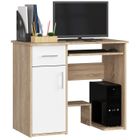 Bureau d'ordinateur AKORD JAY Chêne Sonoma 90 cm 1 porte 1 tiroir façade Blanche 3 étagères 90x50x74 cm