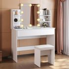 SIRHONA Coiffeuse avec Miroir et Tabouret Blanc 108x40x140cm avec Tiroir Grand et 4 Étagères et 10 Ampoules LED