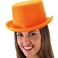 Chapeau haut de forme en velours orange fluo - Marque - Modèle - Femme - Accessoire de déguisement - Intérieur