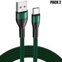 Lot de 2 Câble USB-C Rapide Nylon pour Samsung Galaxy A33 A34 A32 A54 A53 A52 4G-5G A52s - 1 Mètre Vert