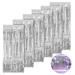 BELSVOR 2 PCS Argent Rideau Frange, Argent Rideau Métallique De Frange,1M X 2M Rideau Frange