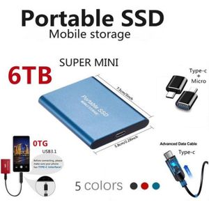 Disque Dur Externe SSD Portable 6TB 6To Type-C Métallique Argent 11*3.2*1cm  Mini Taille avec Pochette Sac de Stockage en Tissu - Cdiscount Informatique