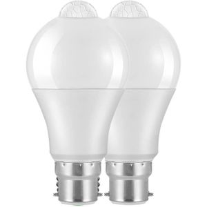 AMPOULE - LED Lot de 2 ampoules LED B22 avec détecteur de mouvement à baïonnette B22 12 W 1020 lm, blanc froid 6000 K, IR>85, étanche IP42