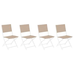 FAUTEUIL JARDIN  Lot de 4 chaises de jardin pliante métal Modula Blanc et Lin- Hesperide