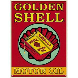OBJET DÉCORATION MURALE Plaque metal Shell –Golden Motor Oil