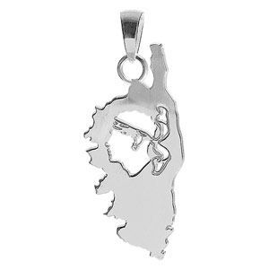 Neuf Pendentif Carte de Corse Maure en Argent 925