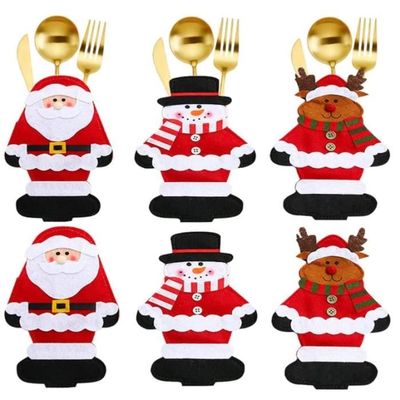 Housses De Couverts En Feutre Père Noël - Lot De 6 Avec Motifs Différents - Range-couverts Réutilisable Pour Noël - 12