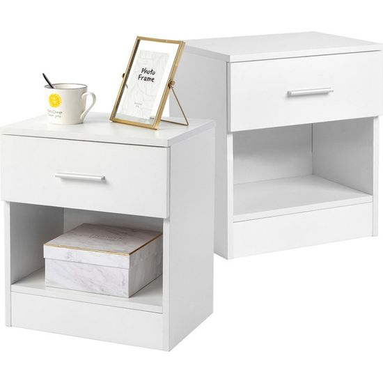 Commode Buffet Pino V1 Vladon – 2 Tiroirs + 1 Compartiment Ouvert, 56x67,5x36 Cm, Blanc Mat/chêne, LED RGB