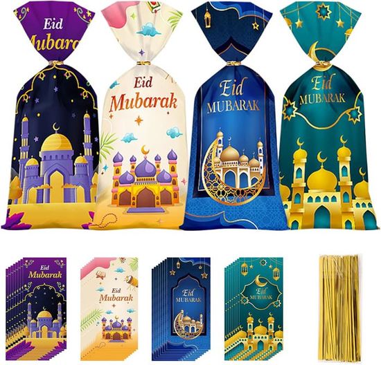 12 Pièces Sac Eid Mubarak, Sachet Bonbon Eid Mubarak, Sachet Eid