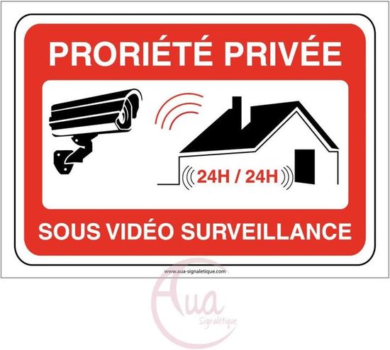 AUA SIGNALETIQUE Schild ‚Privatgrund – Videoüberwachung 24/7‘ Aus Aluminium, 42x30 Cm