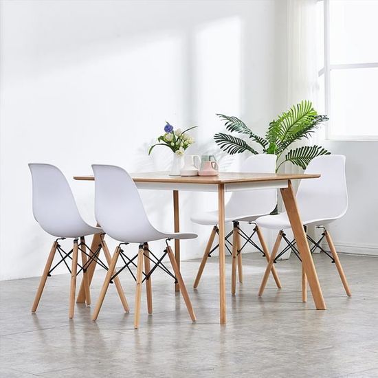Lot de 6 chaises de salle à manger scandinave - Blanc - Pieds en hêtre - Taille 41 x 46 x 82 cm