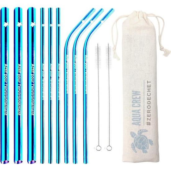 6 Pailles En Verre Borosilicate Réutilisables – 20 Cm, Résistantes -20°C à 150°C, Avec Brosses De Nettoyage