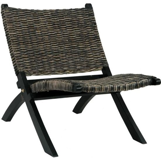 Chaise de relaxation - Style classique - Fauteuil Relax Noir Rotin naturel kubu et bois d'acajou