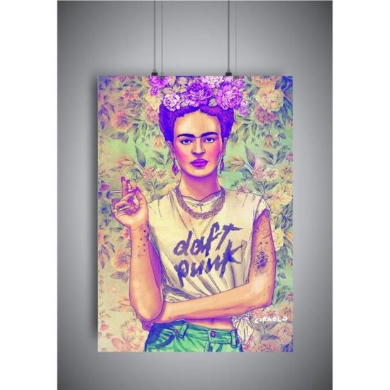 Poster affiche Frida Kahlo Daft Punk Style Wall art - A4 (21x29,7cm)
