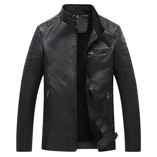 HOMME BOMBER EN Cuir Motard Slim Fit Noir Veste Avec Capuche Amovible