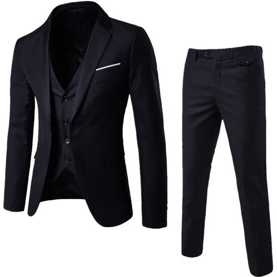 Homme Costume Un Boutons Mode Slim fit 3 Pieces Elegant Business Mariage Costume Noir Noir Cdiscount Pret a Porter