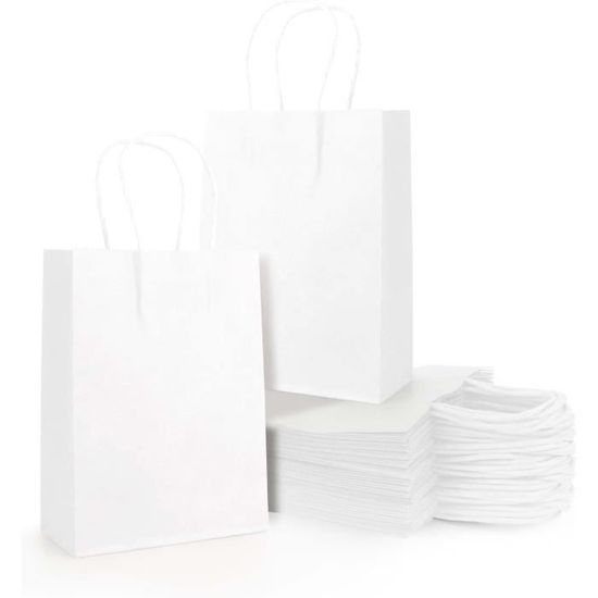 Sac Cabas Papier Kraft Blanc 300 X 200 X 100 Mm - Par 250
